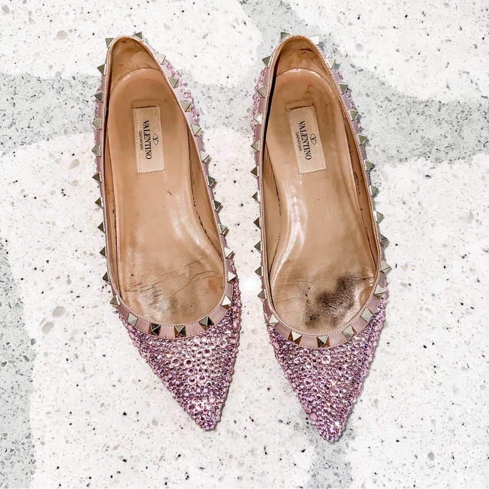 Valentino Rockstud Pink Strass Crystal Ballet Flats Size EU 37.5 / US 7.5